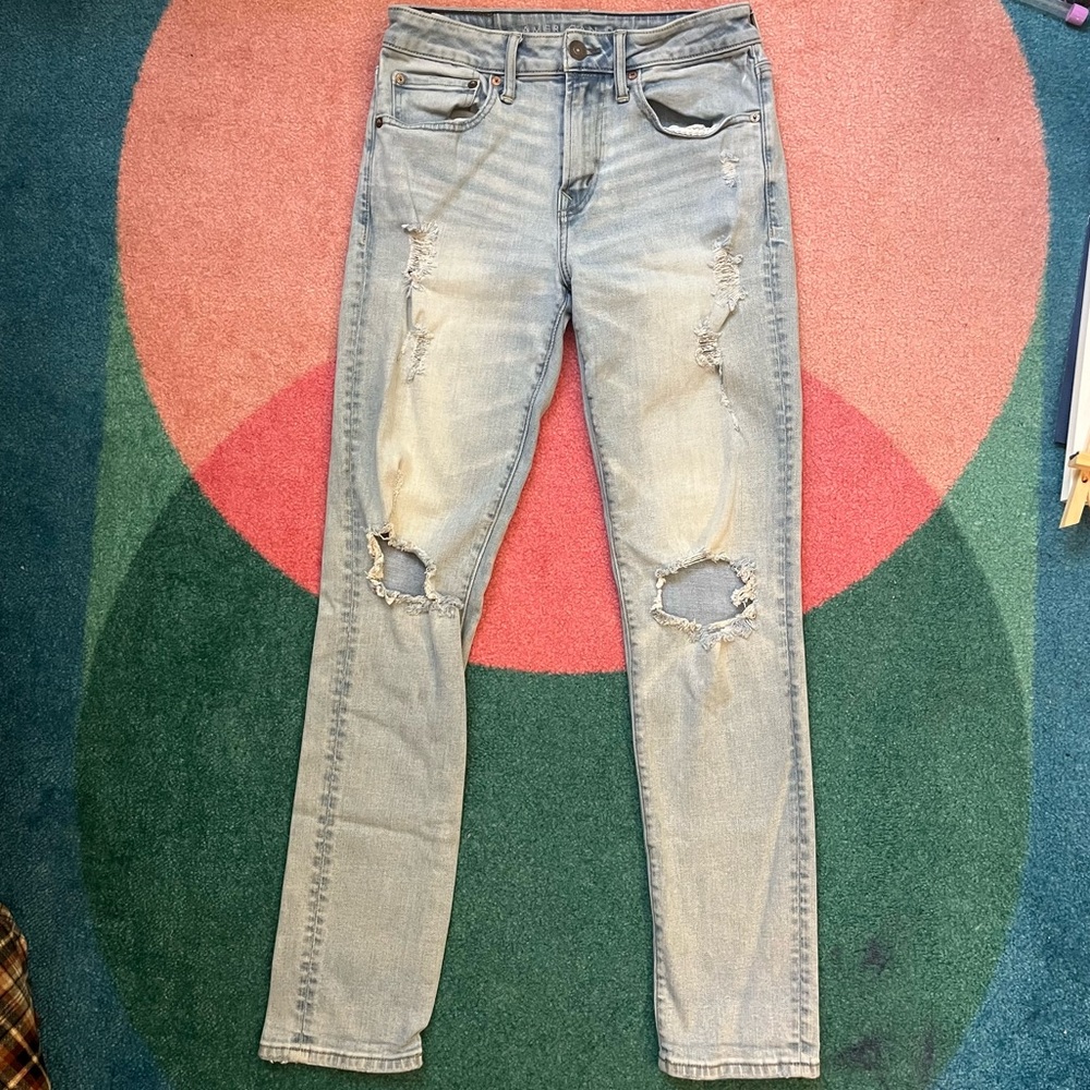 American Eagle Men’s Jeans Athletic 28 X 32 Airflex+ Light Wash Distressed